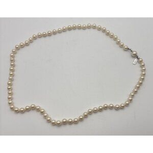 Vintage MARVELLA Necklace Cream Faux Pearls Individually Knoted Rare Ball Clasp